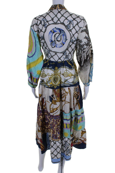 Rianna + Nina Womens Silk V Neck Mixed Print Tiered Maxi Dress Multi Size OS