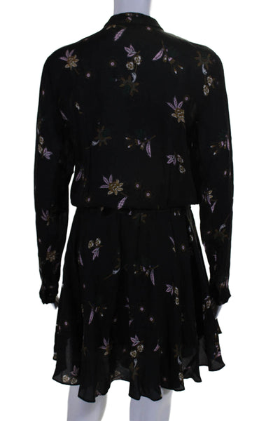 ALC Womens Silk Long Sleeve Floral V Neck Blouson Dress Black Size 6