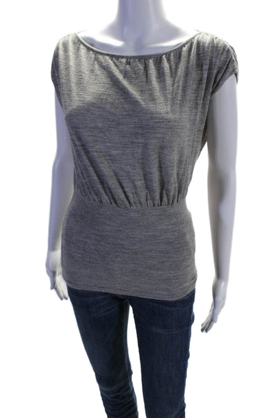 Giambattista Valli Womens Draped Ruched Short Sleeved Blouse Gray Size M