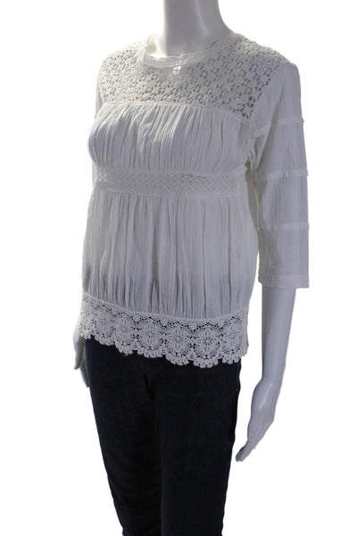 Maje Womens Cotton Half Sleeve Lace V-neck Button Blouse White Size 1