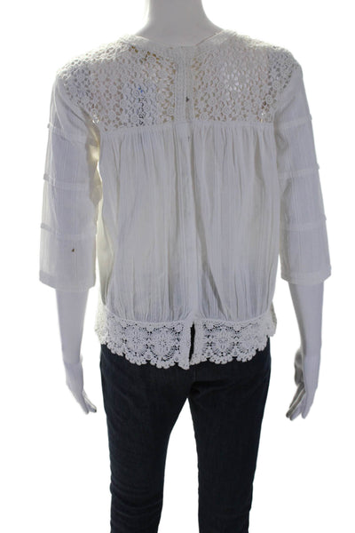 Maje Womens Cotton Half Sleeve Lace V-neck Button Blouse White Size 1