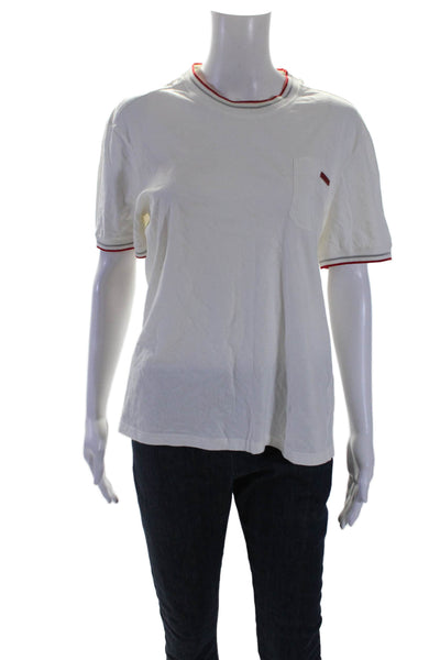 Prada Womens Cotton Striped Trimmed Short Sleeve Pullover T-Shirt White Size XL