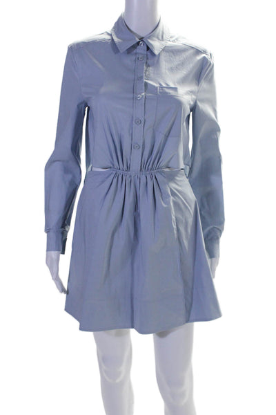 Jonathan Simkhai Womens Cotton Blue Cut Out Waist Long Sleeve Shirt Dress Size 0