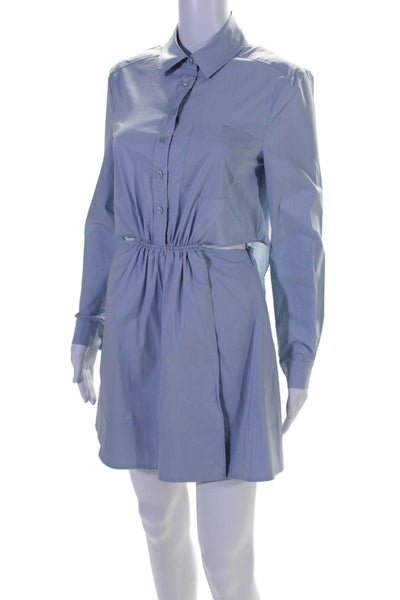 Jonathan Simkhai Womens Cotton Blue Cut Out Waist Long Sleeve Shirt Dress Size 0