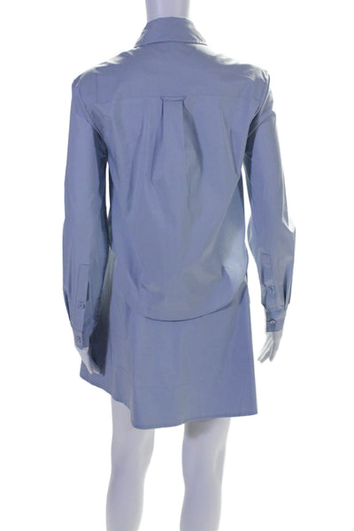 Jonathan Simkhai Womens Cotton Blue Cut Out Waist Long Sleeve Shirt Dress Size 0