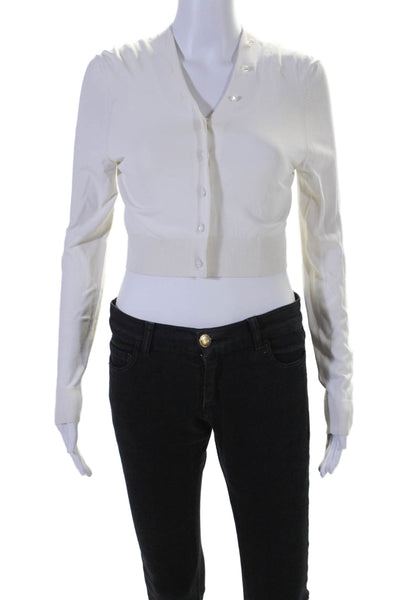 Loewe Womens White V-neck Button Front Long Sleeve Blouse Top Size S