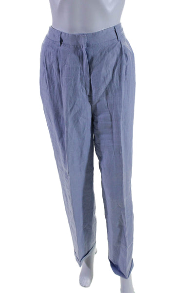 Brooks Brothers Womens Zipper Fly High Rise Pleated Cuffed Linen Pants Blue 10