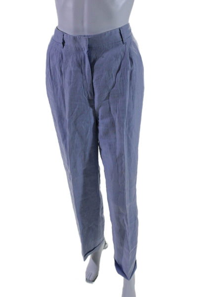 Brooks Brothers Womens Zipper Fly High Rise Pleated Cuffed Linen Pants Blue 10