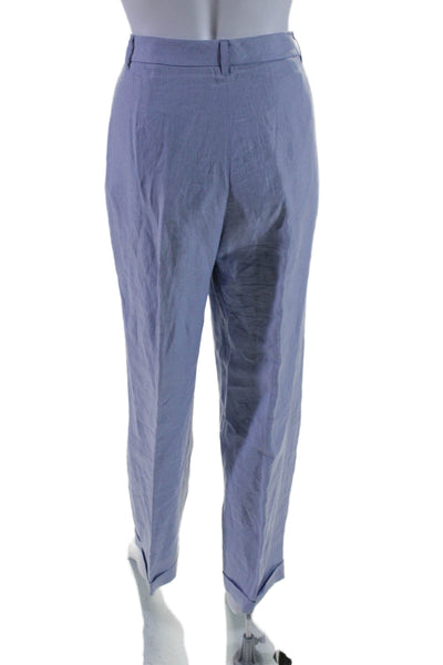 Brooks Brothers Womens Zipper Fly High Rise Pleated Cuffed Linen Pants Blue 10