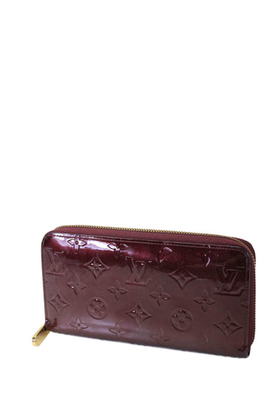 Louis Vuitton Womens Metallic Dark Red Vernis Leather Zippy Monogram Zip Long Wa