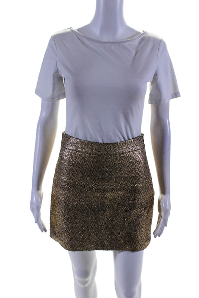 Milly Womens Animal Print Metallic Textured Zip A-Line Short Skirt Gold Size M