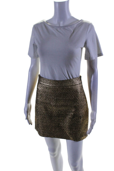 Milly Womens Animal Print Metallic Textured Zip A-Line Short Skirt Gold Size M