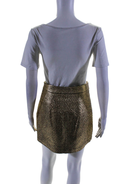 Milly Womens Animal Print Metallic Textured Zip A-Line Short Skirt Gold Size M