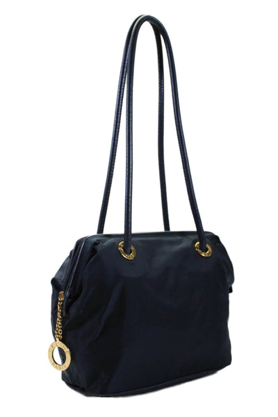 Celine Womens Navy Blue Nylon Zip Shoulder Bag Handbag