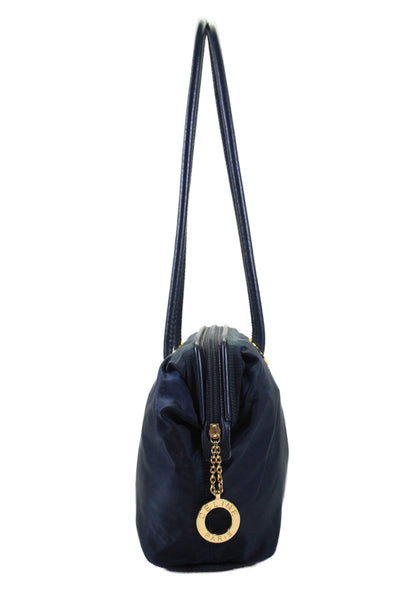 Celine Womens Navy Blue Nylon Zip Shoulder Bag Handbag