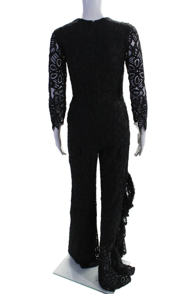 Alexis Womens Embroidered V-Neck Long Sleeve Zip Up Jumpsuit Black Size S