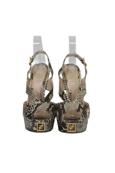 Fendi Womens Python Strappy Open Toe Slingback Platform Sandals Beige Size 40 10