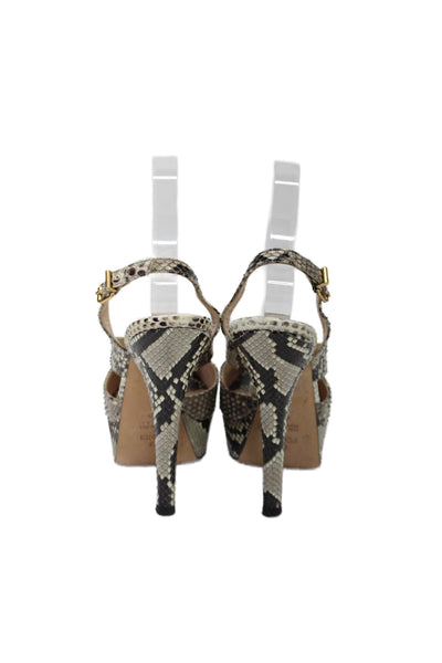 Fendi Womens Python Strappy Open Toe Slingback Platform Sandals Beige Size 40 10