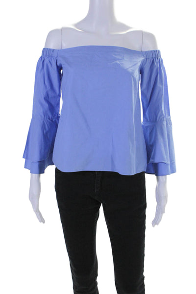 Amanda Uprichard Womens Cotton Off Shoulder Long Sleeve Blouse Blue Size P