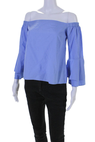 Amanda Uprichard Womens Cotton Off Shoulder Long Sleeve Blouse Blue Size P