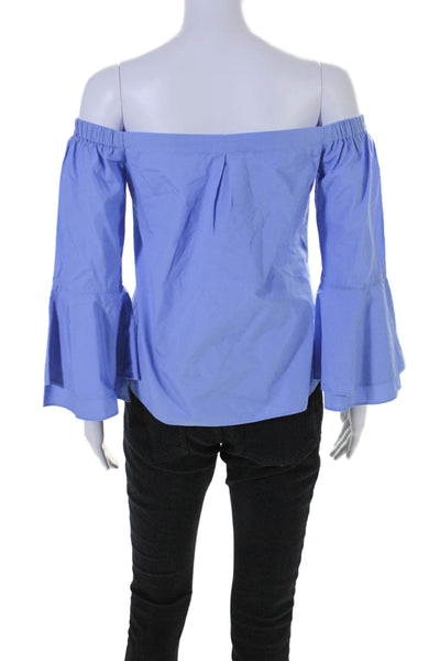 Amanda Uprichard Womens Cotton Off Shoulder Long Sleeve Blouse Blue Size P