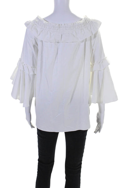 Sara Campbell Womens Cotton Off Shoulder Long Sleeve Ruffle Blouse White Size S