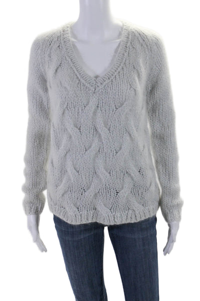 Martin + Osa Womens Mohair Soft Textured Thick Knit V Neck Sweater Gray Size XS