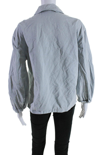 The Great Womens Cotton Collar Long Sleeve Button Up Blouse Shacket Blue Size 1