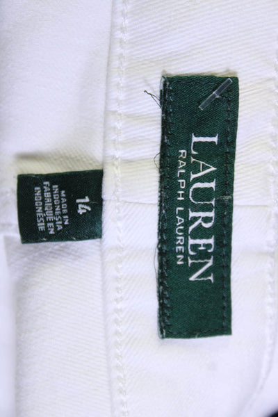 Lauren Ralph Lauren Womens Cotton Skinny Ankle Zip Button Pants White Sz 14