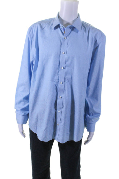 Bugatchi Mens Cotton Collar Long Sleeve Button Down Shirt Blue Size XXL