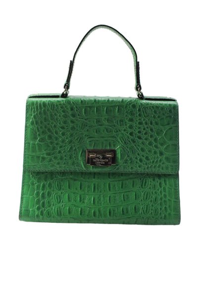 Kate Spade New York Womens Green Embossed Crocodile Skin Top Handle Handbag