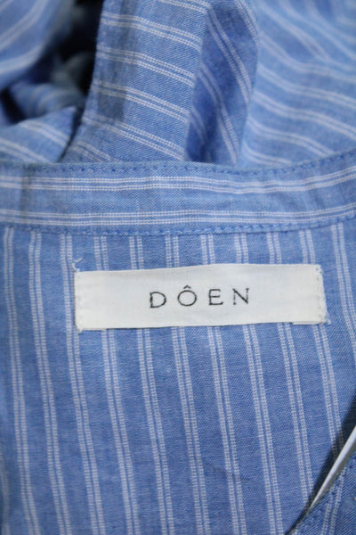 Doen Womens Cotton Striped Long Sleeve Button Up Blouse Top Blue Size S