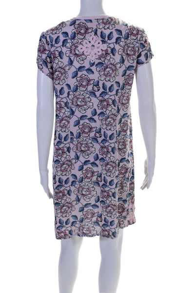 Gallabia Womens Short Sleeve Floral Embroidered Tunic Dress Pink Size S