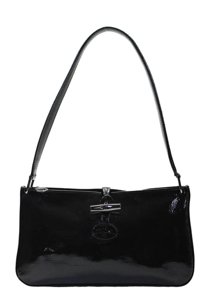 Longchamp Paris Womens Shiny Black Toggle Shoulder Bag Handbag