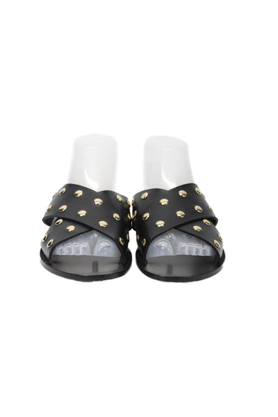 Anine Bing Womens Leather Studded Open Toe Slide On Sandals Black Size 38 8