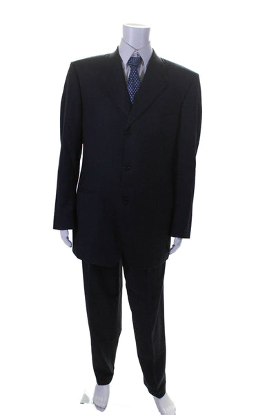 Canali Mens Textured Collar Button Lined Stripe Blazer Pants Set Black Size EUR