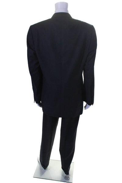 Canali Mens Textured Collar Button Lined Stripe Blazer Pants Set Black Size EUR