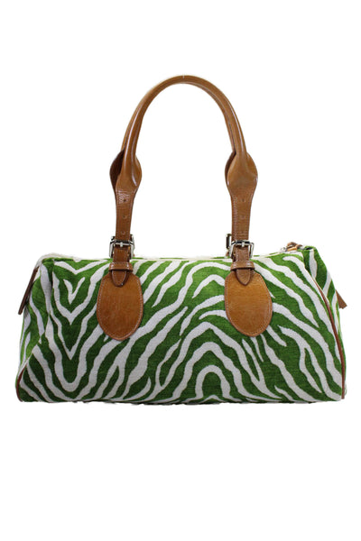 Glenda Gies Womens Textured Top Handle Animal Printed Tote Bag Green OS