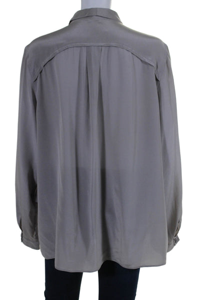 Poetry Womens Silk Collar Long Sleeve Button Up Tiered Blouse Gray Size M