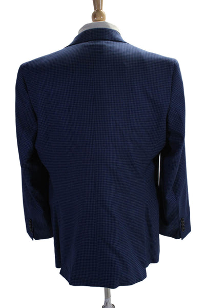 David Donahue Mens Collared V-neck Button Checkered Blazer Blue Size 36