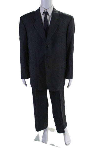 Oleg Cassini Mens Textured Lined Collar Button Blazer Pants Suit Set Black Size