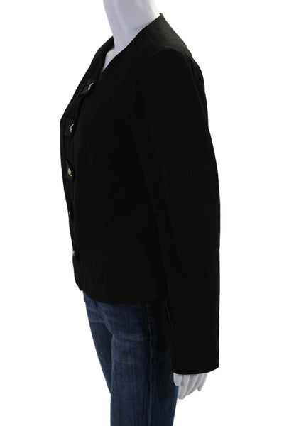 Etcetera Womens Button Front Long Sleeve Crew Neck Jacket Black Size 6