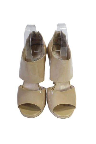 Jimmy Choo Womens Leather Open Toe Zipped Detailed Heels Beige Size EUR 38