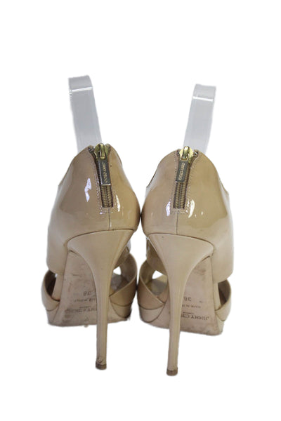 Jimmy Choo Womens Leather Open Toe Zipped Detailed Heels Beige Size EUR 38