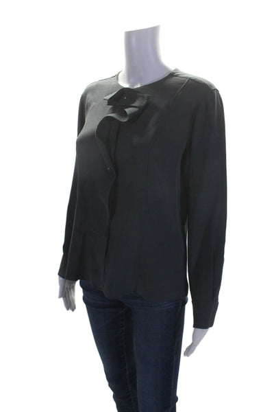 6267 Womens Silk Dark Gray Button Front Long Sleeve Blouse Top Size 44