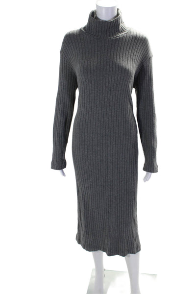 Donni Womens Stretch Ribbed Long Sleeve Turtleneck Maxi Dress Gray Size M