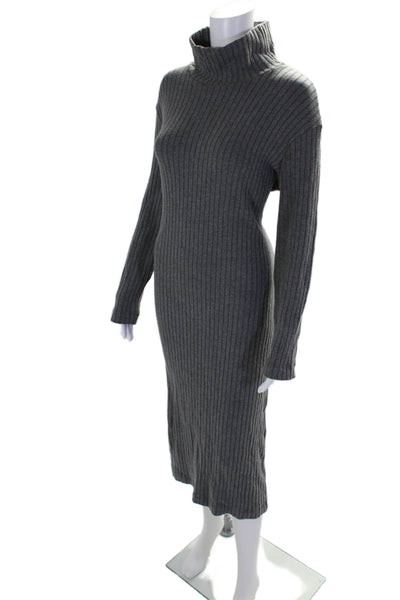 Donni Womens Stretch Ribbed Long Sleeve Turtleneck Maxi Dress Gray Size M