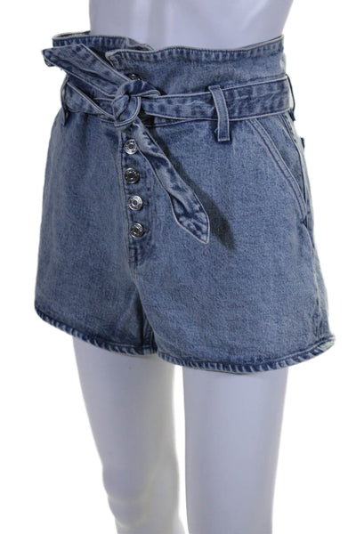 Grlfrnd Womens Cotton Buttoned Waist Tied Light Washed Jean Shorts Blue Size 29