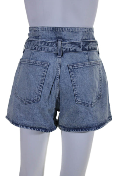 Grlfrnd Womens Cotton Buttoned Waist Tied Light Washed Jean Shorts Blue Size 29