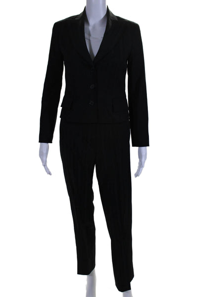 Kulson Womens Striped Button Down Pant Suit Black Wool Blend Size EUR 36